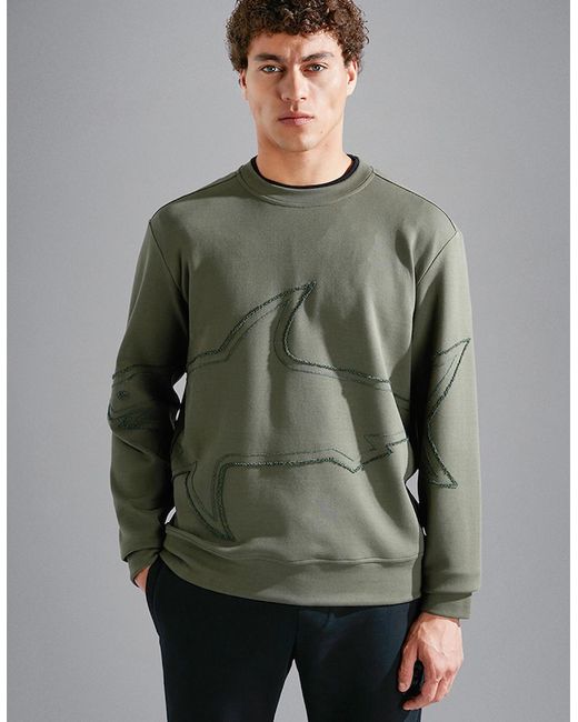 Paul & Shark Green X-Soft Cotton Tencel Sweatshirt With Embroidered Shark for men