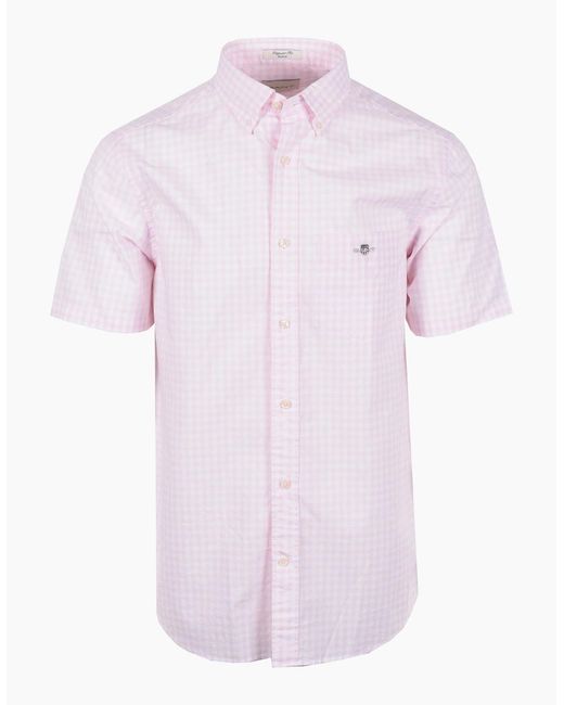 Gant Pink Poplin Gingham Short Sleeve Shirt California for men