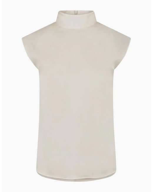 Boss White Mock Neck High Collar Sleeveless Shell Blouse