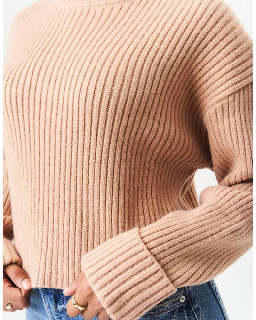 Gini London Blue Camel High Neck Chunky Knit Crop Jumper