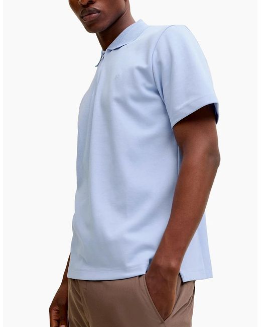 Jack & Jones Blue Jprblaethan Short Sleeve Zip Polo Chambray for men