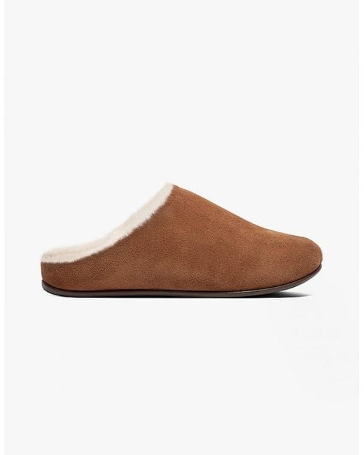 Fitflop Brown Chrissie Shearling Suede Mule Slippers Tumbled Tan