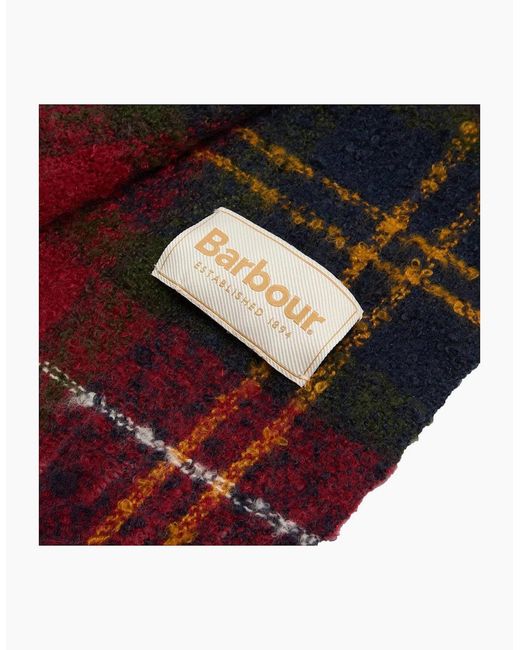 Barbour Red Saltburn Beanie & Tartan Scarf Set