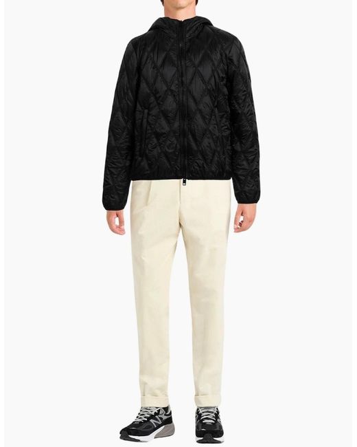 DIESEL Black Quilted Hooded Coat for men