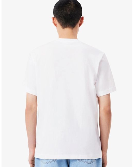 Lacoste White Cotton T-Shirt With Breast Pocket for men