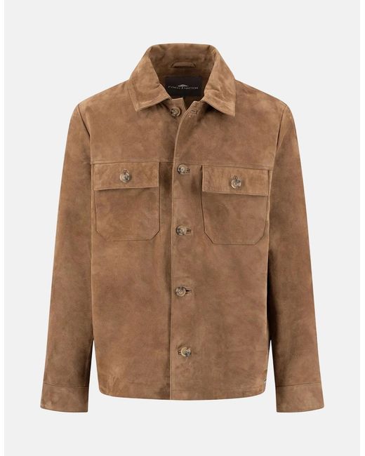 Fynch-Hatton Brown Suede Leather Front Pocket Jacket Elephant Affogato for men