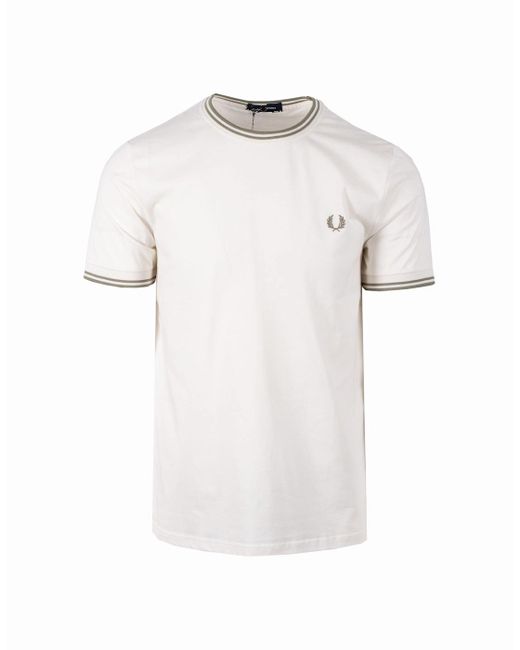 Fred Perry White Twin Tipped T-Shirt Light Ecru/ Mint for men