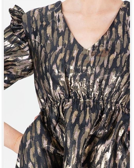 Lovedrobe Metallic V-Neck Short Sleeve Mini A-Line Dress