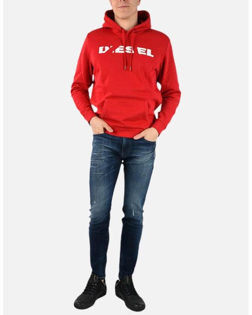 DIESEL Red Agnes Bro Sweat Hoodie Casual Hooded Top Sweatshirt Pullover Hoody for men