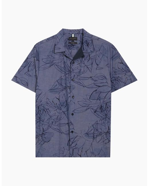 Ted Baker Blue Terroni Regular Chambray Floral Dark Shirt for men