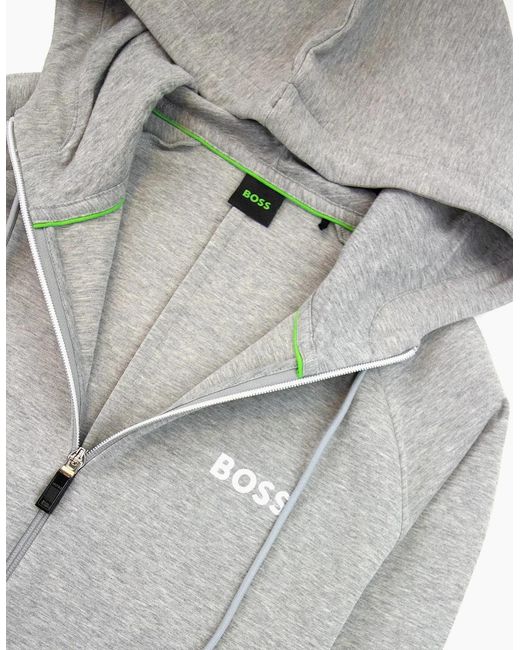 Boss Gray Saggy 1 Embroidered Logo Zip Up Hoodie 059 for men
