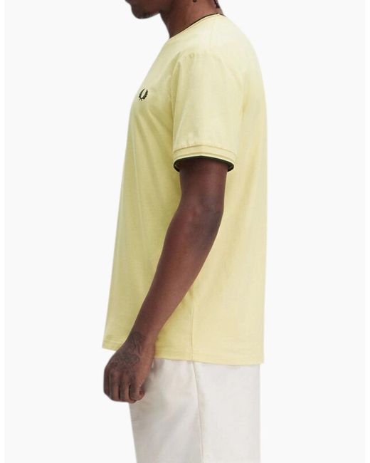 Fred Perry Natural Twin Tipped T Shirt Crew Neck Short Sleeve Summer Tee for men