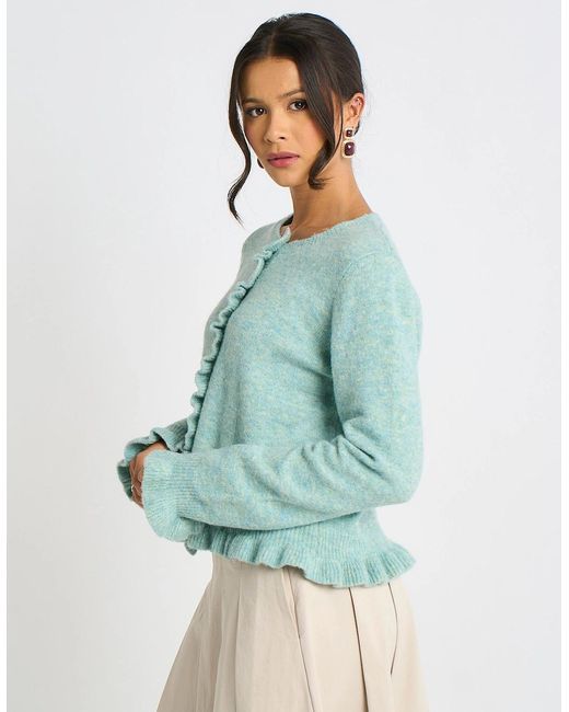 Gini London Blue Long Sleeve Ruffle Front Cardigan