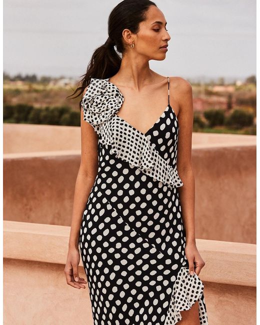 Ro&zo Black Celeste Corsage-Detail Polka-Dot Dress