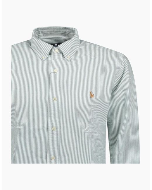 Polo Ralph Lauren Blue Custom Fit Striped Stretch Oxford Shirt for men