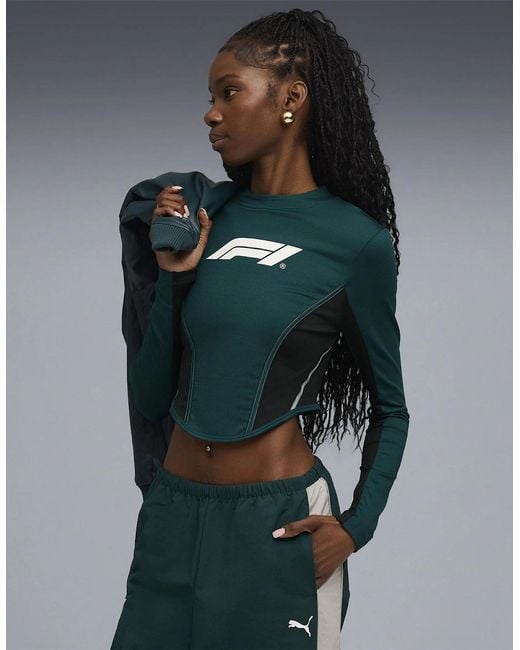 PUMA Green F1 Lifestyle Racing Long Sleeve Corset Top