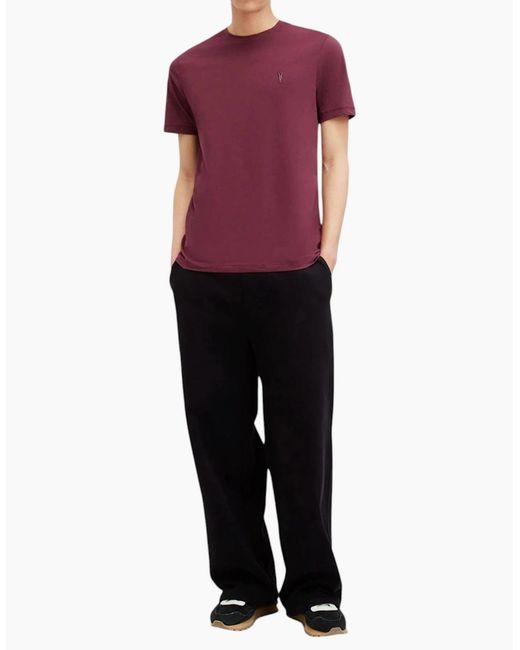 AllSaints Red T Shirts Lycra Stretch Cotton Crew Neck Short Sleeve Summer Tee for men