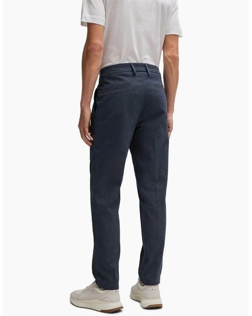 Boss Blue Solid Patterned Straight Leg Trousers for men