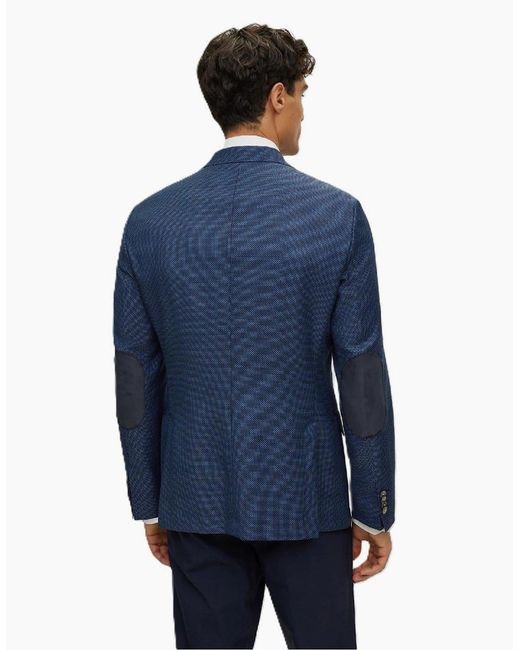 Boss Blue Hutson Regular Fit Textured Elbow Patch Blazer for men