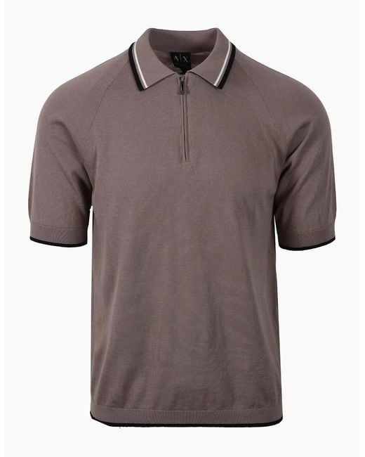 ARMANI EXCHANGE Brown Knitted Polo Shirt Driftwood for men