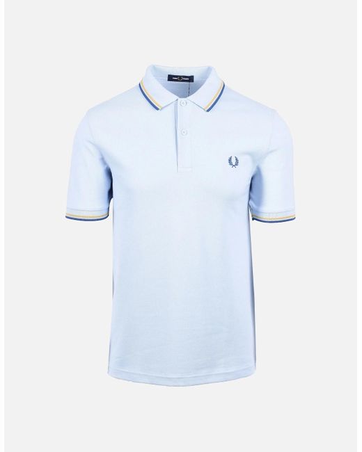Fred Perry Blue Twin Tipped Polo Shirt Light Smoke/Honey Comb/Shaded Cobalt for men