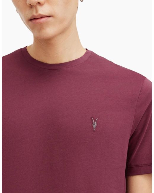 AllSaints Red T Shirts Lycra Stretch Cotton Crew Neck Short Sleeve Summer Tee for men