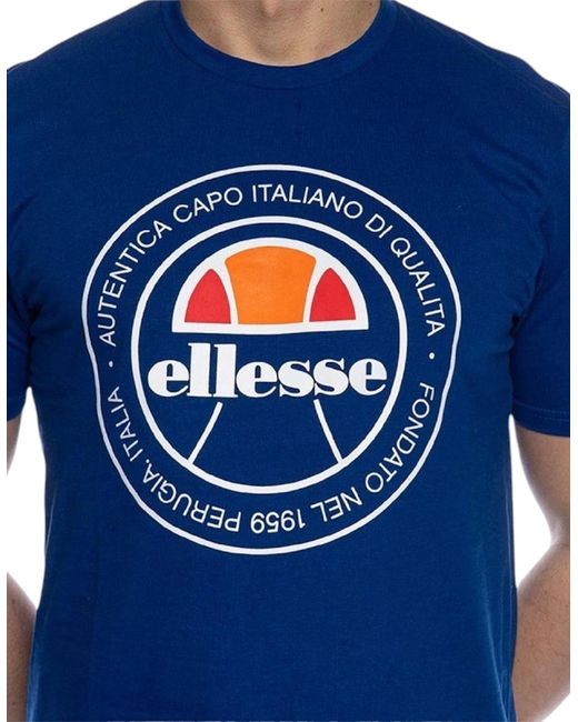 Ellesse Blue Monaldo T Shirts Crew Neck Short Sleeve Casual Cotton Tee Mid for men