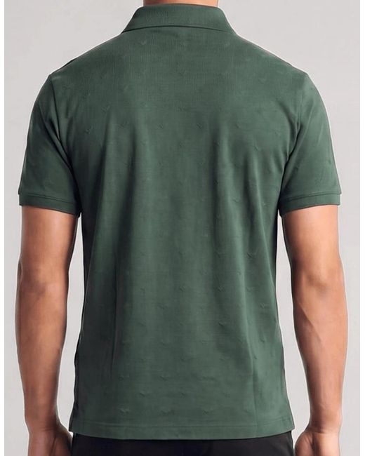 Emporio Armani Green Micro Eagle All Over Slim Fit Forest Polo Shirt for men
