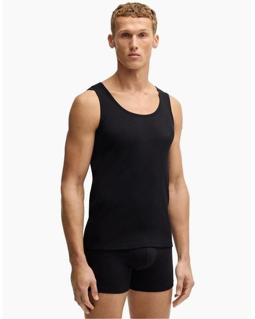 Boss Black Scoop Neck Regular Fit Rib Tank for men