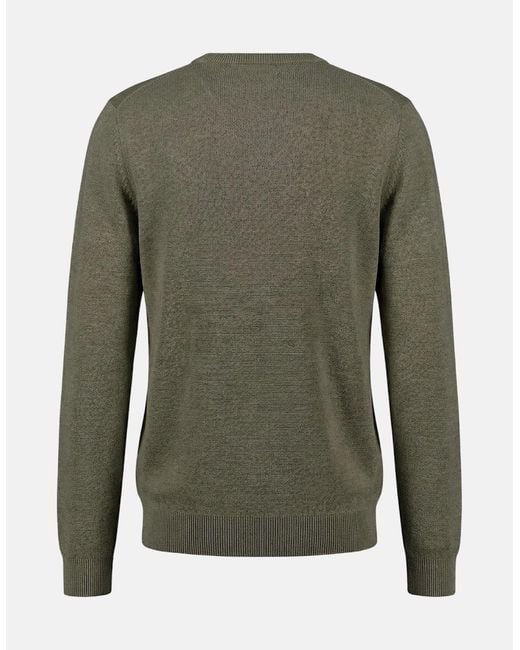 Fynch-Hatton Green Fine Knit Air Cotton Crewneck Sweater Dark Khaki for men
