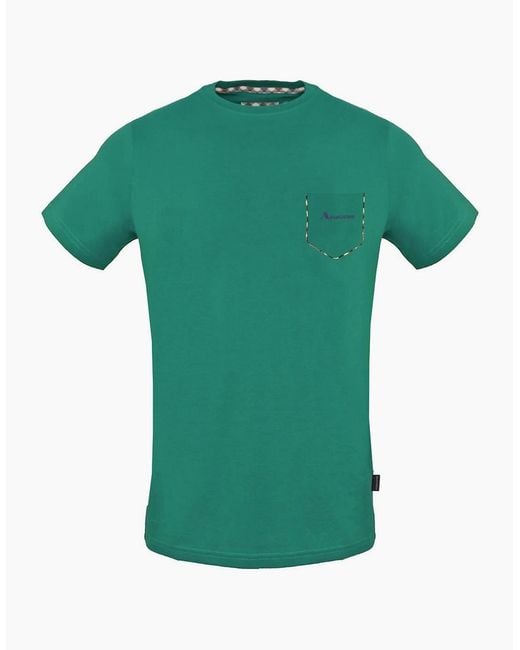 Aquascutum Green Check Pocket Trim T-Shirt for men