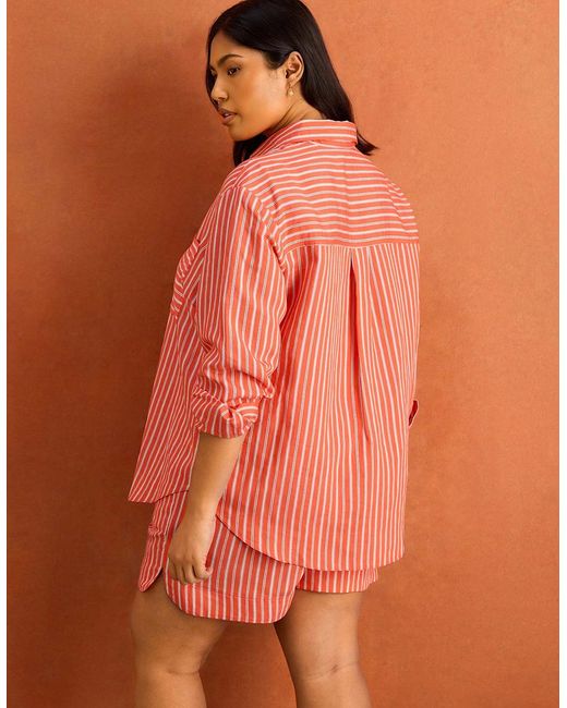 Live Unlimited London Orange Modal Stripe Shirt With Patch Pocket