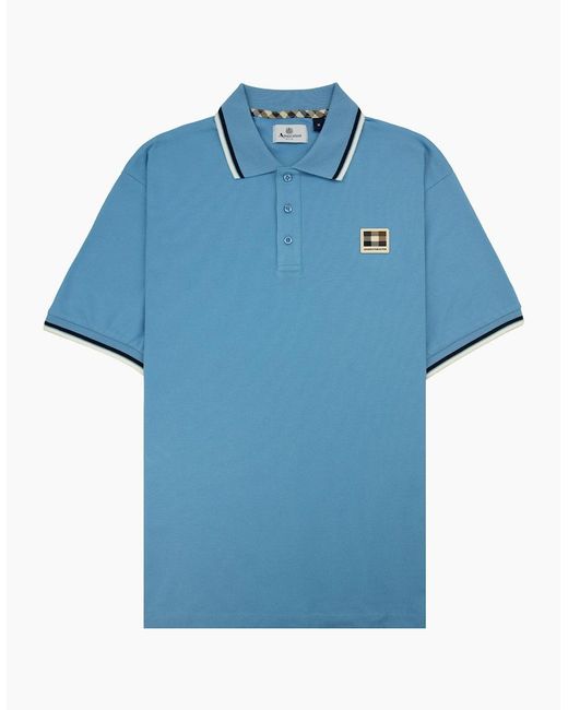 Aquascutum Blue Stretch Piquet Badge Polo Avio 18 for men