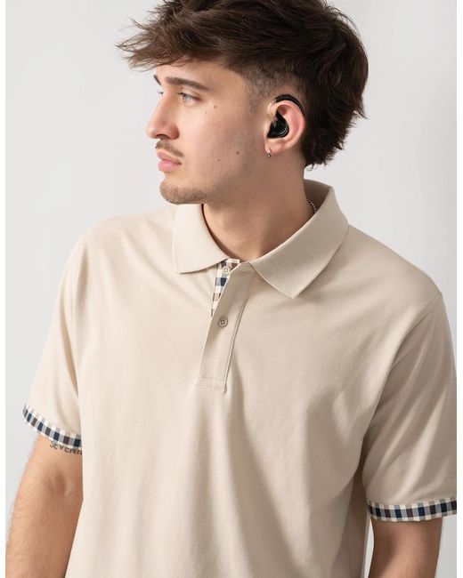Aquascutum Natural Club Check Stretch Piquet Sleeves Polo Shirt for men