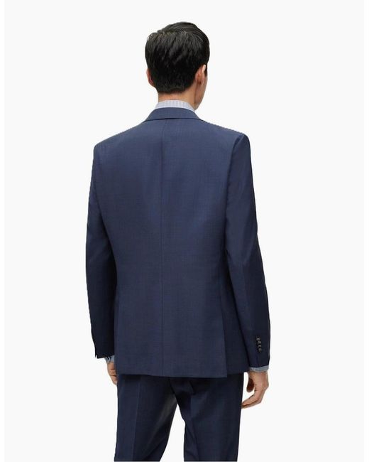 Boss Blue Jeckson Solid Patterned Notch Collared Suit Jacket for men