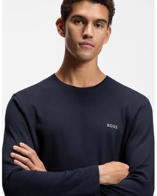 Boss Blue Waffle Ls Shirt 10269584 01 for men