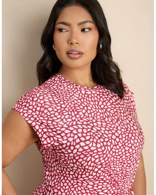 Live Unlimited London Pink Abstract Short Sleeve Tie Side Jersey Midaxi Dress