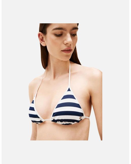 Tommy Hilfiger Blue Nautical Stripe Ribbed Triangle Bikini Top, /Ivory