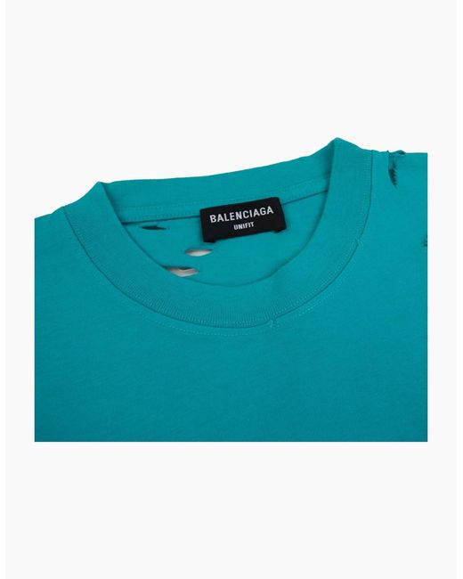 Balenciaga Blue Caps Rip T-Shirt for men