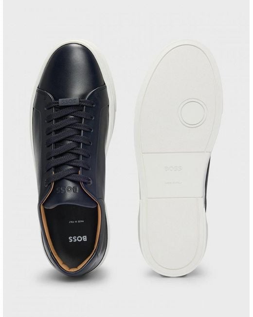 Boss Blue Boss Gary Tenn Leather Low-Top Trainers With Branded Lace Loop Nos for men