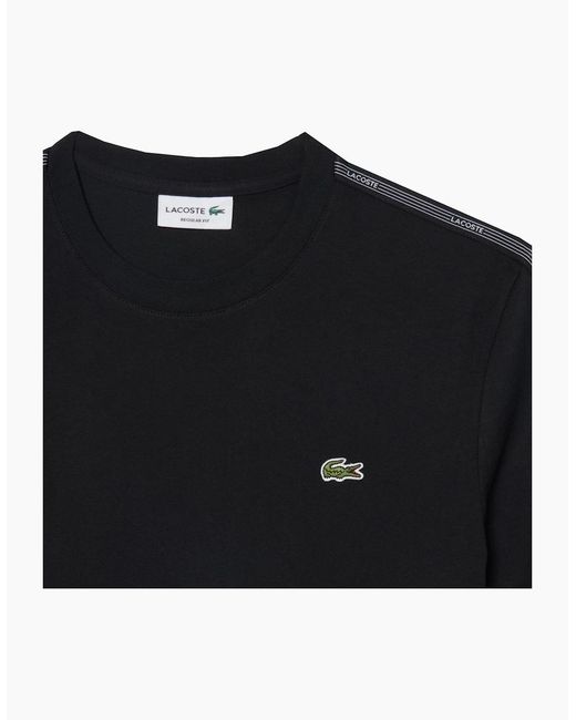 Lacoste Black T-Shirt With Logo Taping for men
