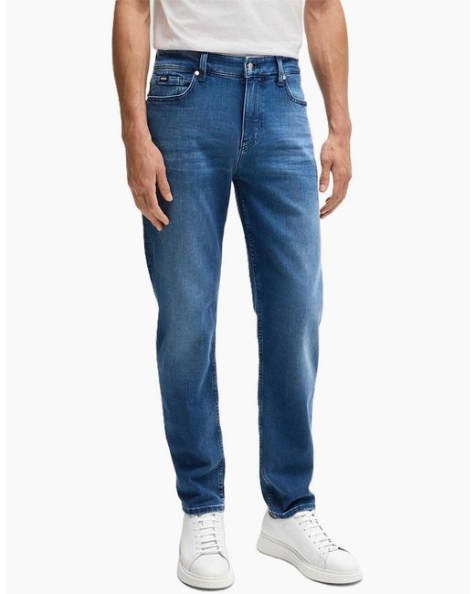 Boss Blue Mid Rise Slim Fit Five Pocket Jeans for men