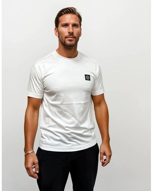 Stone Island White Logo Patch Cotton T-Shirt for men