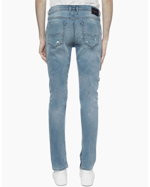 DIESEL Blue Deepzip 084Nu Jeans Denim Stretch Slim Carrot Fit Casual Pant for men