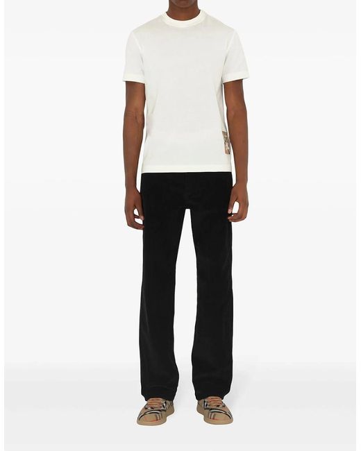 Burberry White Check-Logo Patch Cotton T-Shirt for men