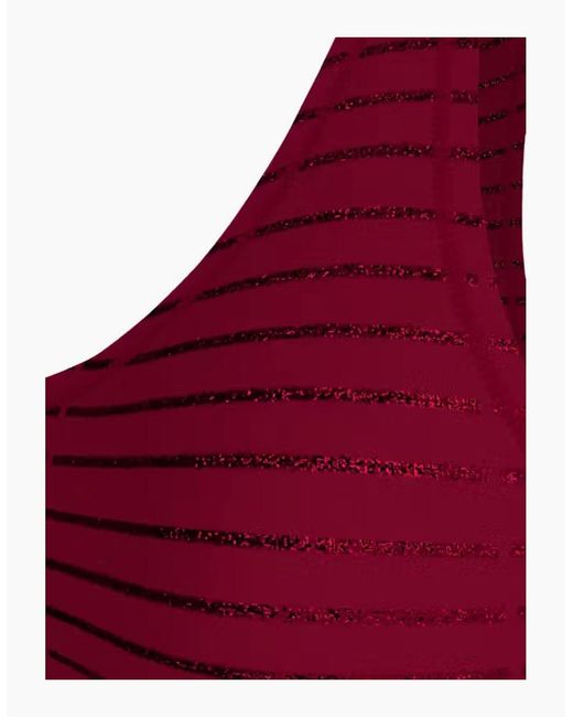 Tommy Hilfiger Red Lurex Pinstripe Unlined Bralette, Deep Rouge