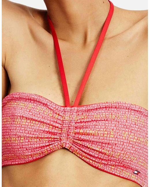 Tommy Hilfiger Red Reversible Bandeau Swim Top, Logo Ww Aop