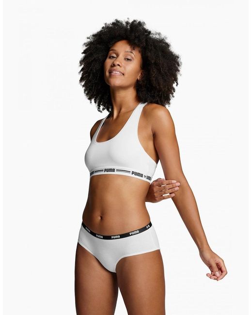 PUMA White 2-Pack Classic Logo Low-Rise Hipster Briefs