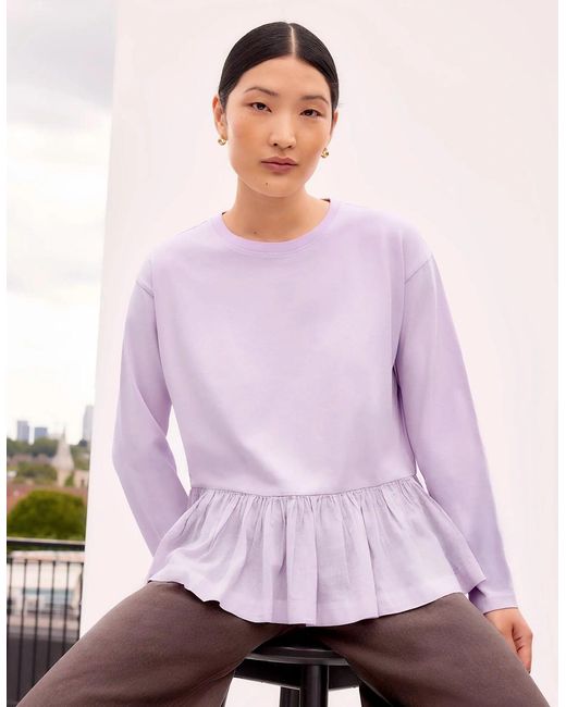 Ro&zo Purple Lilac Peplum-Hem Long-Sleeved Organic Cotton T-Shirt