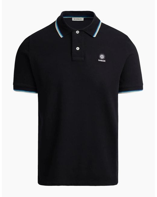 Sandbanks Black Tipped Badge Pique Polo Shirt for men